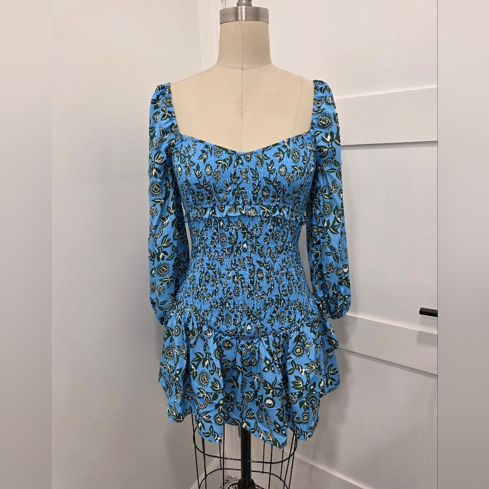 Likely Darby Ruffle Blue Floral Mini Women's Dress Size 0 Feminine Fun